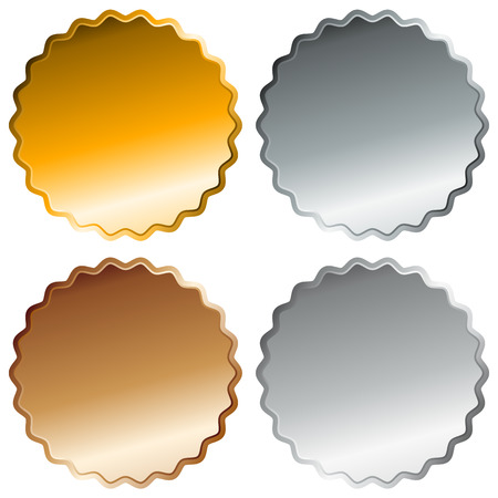 Gold, silver, bronze and platinum badges. Top 4 places. Blank precious metal buttons.のイラスト素材
