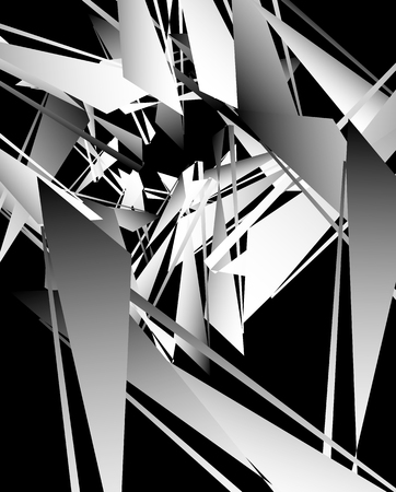 Geometric abstract art. Edgy, angular rough texture. Monochrome, black and white illustrationのイラスト素材