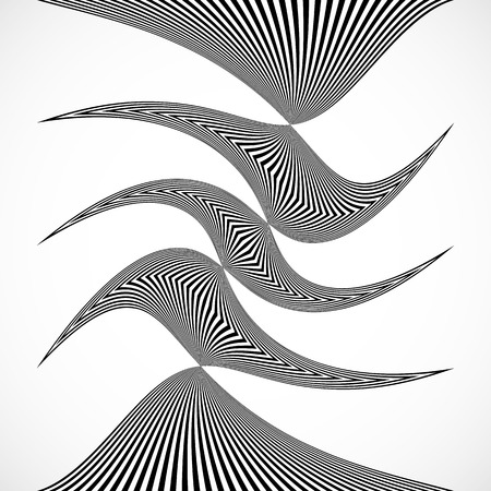 Vertical stripes, lines with distortion, warp effect. Abstract monochrome geometry illustration.のイラスト素材