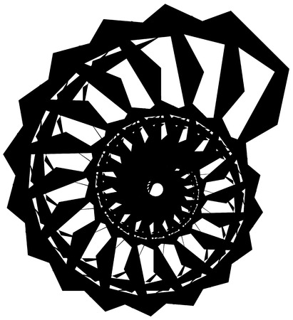 Geometric circular spiral. Abstract angular, edgy shape in rotating fashionのイラスト素材