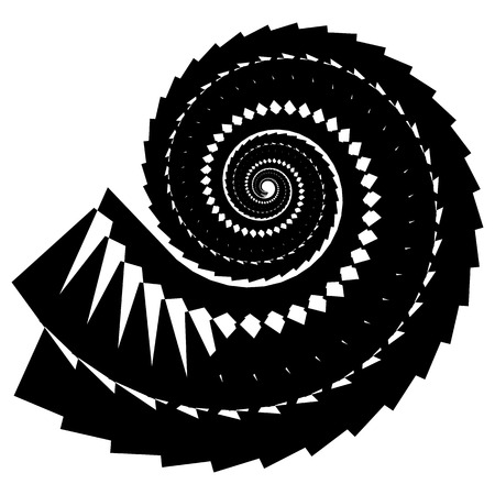 Geometric, angular snail, helix, volute element isolated on white. Abstract monochrome  non-figural illustration.のイラスト素材