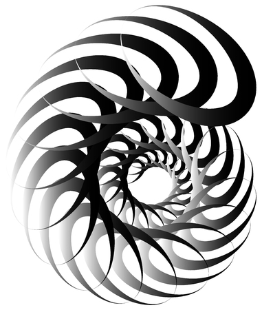 Spiral volute, snail shape, element. Rotating, twirling abstract monochrome illustration. Circular curlicue, twisting lines.のイラスト素材