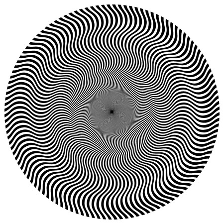 Abstract circular element. Rotating radial lines with wavy effect. Geometric monochrome circle. Abstract burst element.のイラスト素材