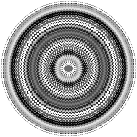 Edgy, jagged circular, circle element. Concentric shapes with distortion effect. Abstract design element.のイラスト素材