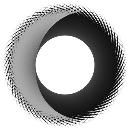Circular, cyclic spiral, vortex element. Grayscale rotating shape. Abstract  illustration of a swirl, twirl motif.のイラスト素材