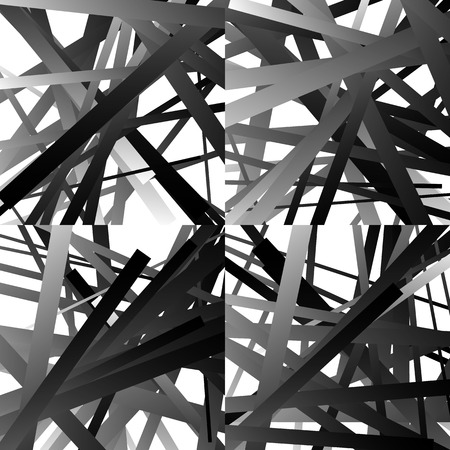 Scattered, random lines. Set of 4 patterns, monochrome abstract geometric illustrations.のイラスト素材