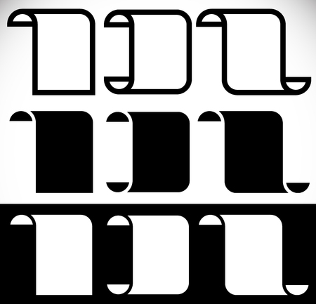 Folded blank banners. Vertical peeling banner, sheet design elements with empty spaceのイラスト素材