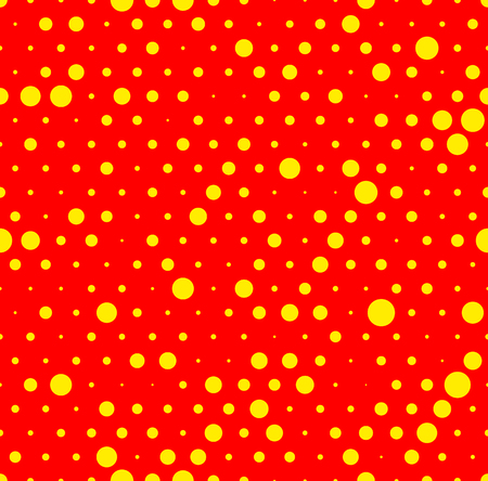 Dotted repeatable popart like duotone pattern. Speckled red yellow pointillist background. Seamlessly repeatable.のイラスト素材
