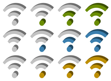 Signal (wireless connection, wifi, wireless internet) signs, symbols. Icons for aerial, cordless communication, data transferのイラスト素材