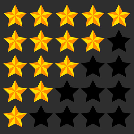 Star rating element. 5 point rating. Beveled, 3d star icons. User feedback, user experience, user satisfaction concepts. Rating stars. のイラスト素材