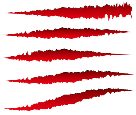 5 different claw scratches, claw marks. Edgy rip, wound shapes.のイラスト素材