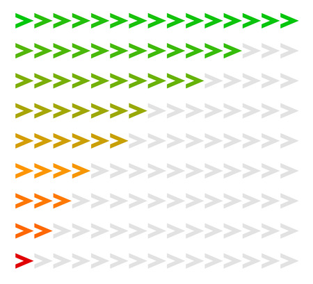 Arrow level indicator with 9 steps from red to greenのイラスト素材