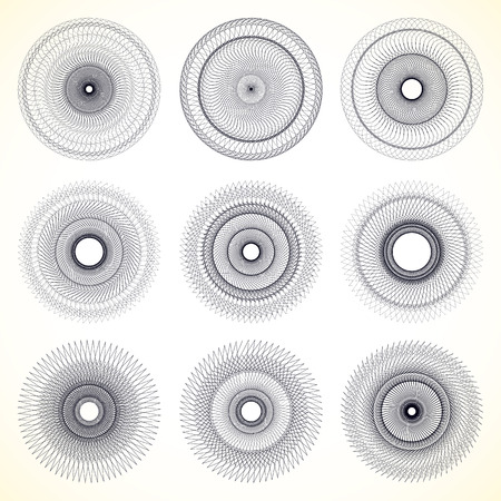 Set of 9 geometric circle, spiral elementsのイラスト素材