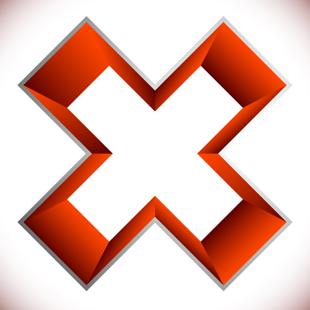 3d outline cross icon  Contour of X shape, X letter with colored insideのイラスト素材