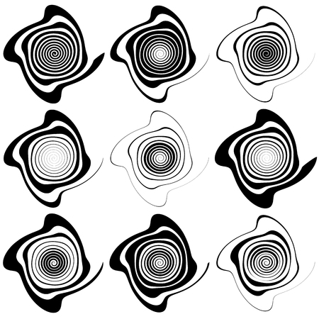 Irregular spirals. Spiral, vortex, swirl elements in asymmetric fashion (9 version)のイラスト素材