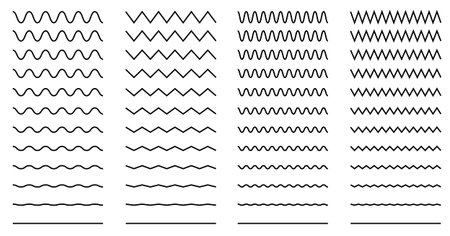 Set of wavy - curvy and zigzag - criss cross horizontal linesのイラスト素材