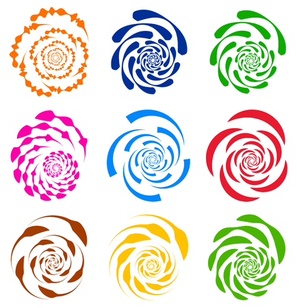 Spiral, rotating shape, element set with 9 different versionのイラスト素材