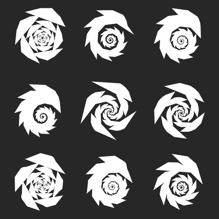 Spiral, rotating shape, element set with 9 different versionのイラスト素材