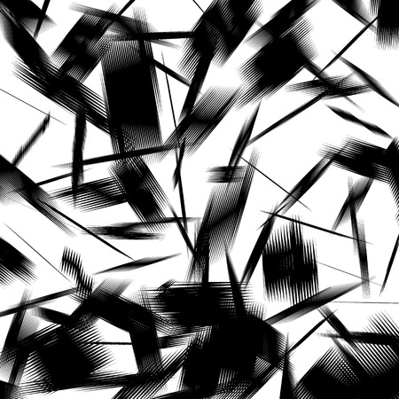 Geometric pattern of chaotic random shapes. Rough edgy texture.  Abstract monochrome background, abstract texture. Rough geometric art.のイラスト素材