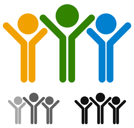Tricolor human icon. Stick figures with  hands upのイラスト素材