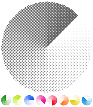 Circular pre-loader, buffer, progress indicator or radar shape with half-tone effect on a conical gradientのイラスト素材
