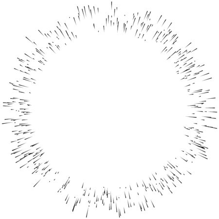 Radial ray, beam lines. Circular radiation stripes pattern. Gleam, sparkle effect. Glaze, flare, aurora design. Sunburst, starburst concentric lines as twinkle, radiance, glitter illustration. Shimmer, brilliance, glisten effectのイラスト素材