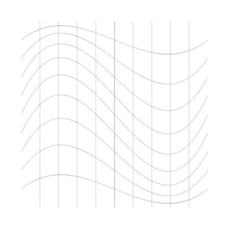 Wavy, waving grid, mesh of thin lines. Squeeze, stretch distort effect. Camber, crook deformation illustration. Distort array of intersect lines. Undulate, billowy warp effectのイラスト素材