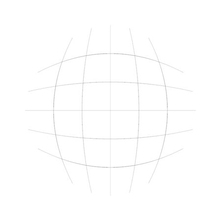 Orb, sphere with squares line mesh, grid. Circular, concentric element. Ball, globe with convex protrusion, bump distort effect. Globular, spherical deform designのイラスト素材