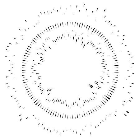 Radial, radiating beams, rays starburst, sunburst lines. Circular burst, firework, blast or explosion effect. Concentric, converging array sparkle effect. Irregular, dashed stripesのイラスト素材
