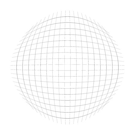 Orb, sphere with squares line mesh, grid. Circular, concentric element. Ball, globe with convex protrusion, bump distort effect. Globular, spherical deform designのイラスト素材