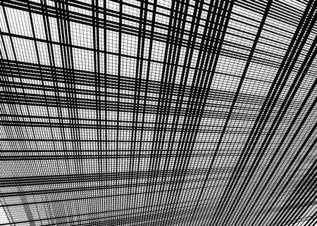 Grid, mesh with dynamic lines. Intersecting stripes. Irregular grating, lattice texture. Interlocking, criss-cross abstract geometric illustrationのイラスト素材
