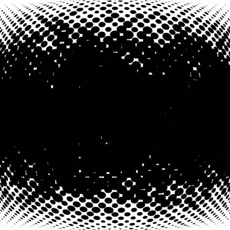 Half-tone dots. Dotted, circles pattern. Sphere, orb or globe distortion speckles. Diffuse radial, radiating bulge, bloat warp. Polka-dot inflate design. Abstract circles circular geometric patternのイラスト素材