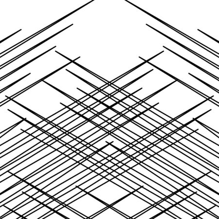 Grid, mesh pattern, texture with dynamic, irregular lines. Intersecting stripes matrix, grating. Irregular trellis, lattice backgroundのイラスト素材