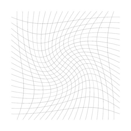 Grid, mesh of lines with circular spiral, twist, roll effect. Whorl, whirl, whirlpool pattern of perpendicular lines. Checkered pattern with rotation distortion, rotation deformationのイラスト素材
