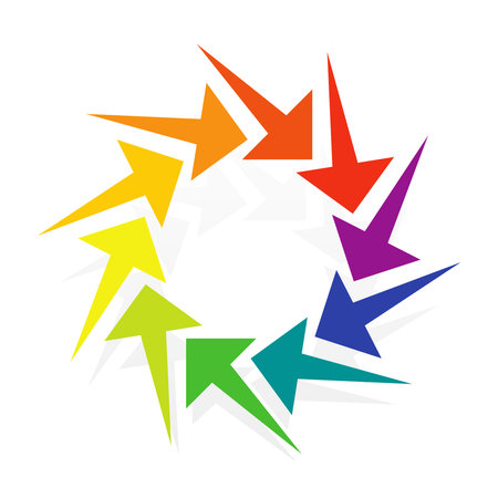 Circular, radial arrow for centrifuge, twist, cycle themes. Ripple, exchange pointer design. Cursor...
