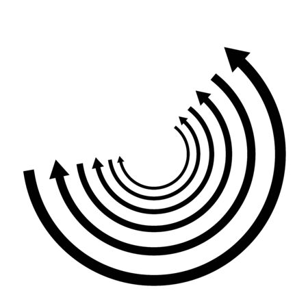 Rotation, revolve, torsion concept circular arrow illustration. radial, radiating spiral, whirl, twirl of pointers design. circulation, recycle, recovery abstract arrows shape. segmented circles, rings at angles. procedure, process, progress theme radiating cursorのイラスト素材
