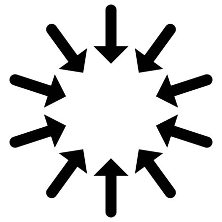 Circular, radial arrows for convergence, shrink, suction, merge concepts. Pointer design for collapse, squeeze themes.のイラスト素材