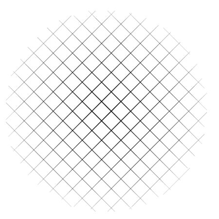 Circle form grid, mesh. Intersected strips geometric circle element. Angular, geometric half-tone circle illustration. Intersecting streaks, bars, stripes circle (Thin lines version)のイラスト素材