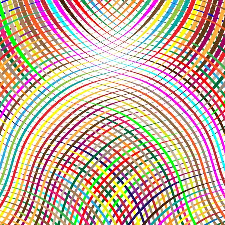 Colorful scribble, cross hatch geometric lines pattern. Intersecting zig-zag, squiggle lines multicolor background. Interlocking, interlace curve parallel line grid, mesh texture. Vivid, vibrant colorful patternのイラスト素材