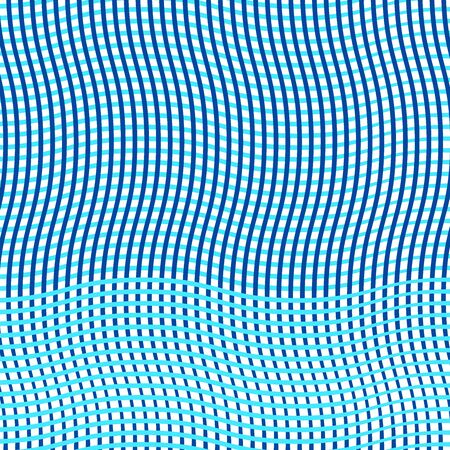 Intersected, interweaved irregular blue lines, blue stripes grid pattern. Interlocking, weaved curvy and jagged lines, stripes. Tweaked, distorted cross hatch cellular, reticulate mesh pattern, mesh texture. (Blue version)のイラスト素材