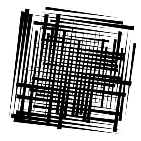Random lines grid, mesh. Dynamic, irregular overlap, intersect lines, stripes. Jumble, reticulate geometric element. random lines grate, latticeのイラスト素材