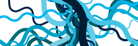 Random wavy, zig-zag lines abstract art texture, background. Sinuous, tangled intersecting,...