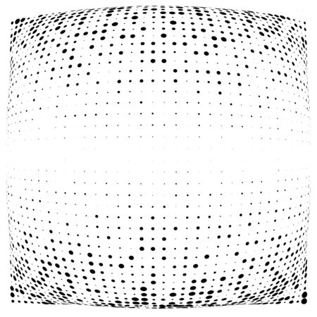 Half-tone dots. Dotted, circles pattern. Sphere, orb or globe distortion speckles. Diffuse radial, radiating bulge, bloat warp. Polka-dot inflate design. Abstract circles circular geometric patternのイラスト素材