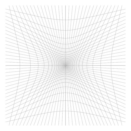 Inward, recess curved lines grid, mesh. Incline compress hollow, indent, dent distortion. Compression, depression negative space pattern. warp, deform lattice, grating or trellis abstract elementのイラスト素材