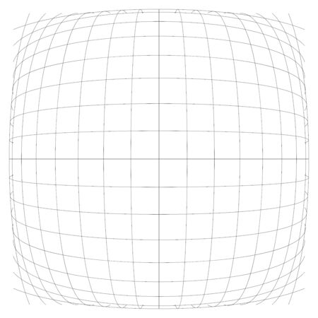 3D convex spherical, globe, orb protrude distortion, deformation on lines grid, mesh. Bulge, bloat, inflate sphere. Bulb, bump or swell effect wire-frame. Dilate intersect lines. Distend warp matrix