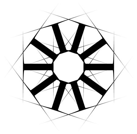 Circular and radial abstract mandalas, motifs, decoration design elements. Black and white generative geometric and abstract art shapesのイラスト素材