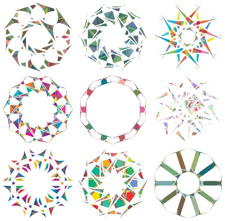 Shattered crystal, gem-like mandala imagery. Crystallized, fragmented, ruptured illustration. Abstract tessellating shape. Colorful geometric decoration, ornament のイラスト素材