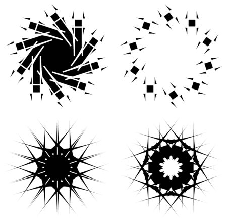 Circular and radial abstract mandalas, motifs, decoration design elements. Black and white generative geometric and abstract art shapesのイラスト素材