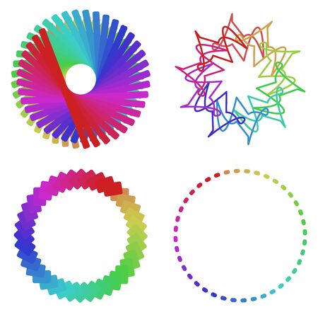 Circular and radial abstract mandalas, motifs, decoration design elements with spectrum colors. Generative geometric and abstract art shapesのイラスト素材