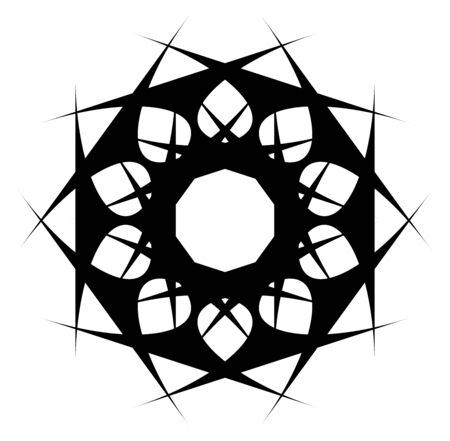 Circular and radial abstract mandalas, motifs, decoration design elements. Black and white generative geometric and abstract art shapesのイラスト素材